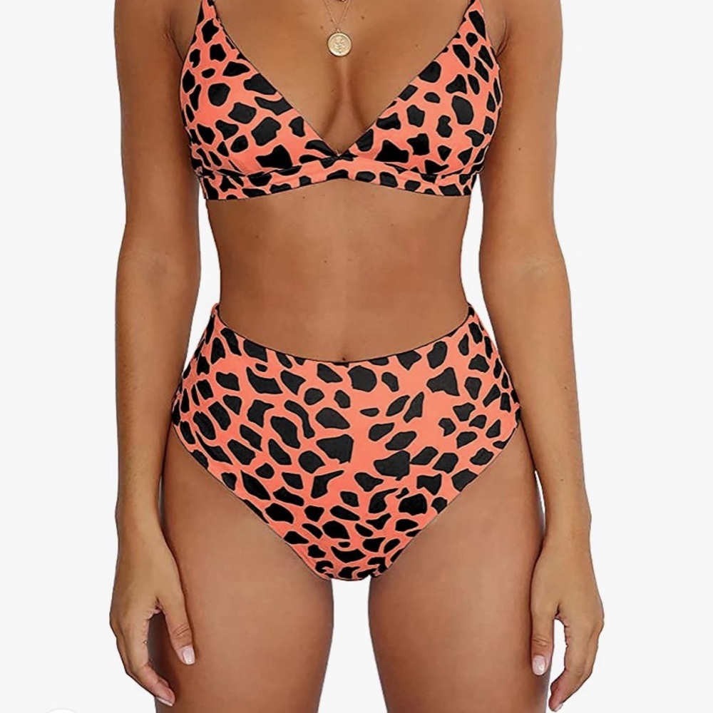 BTFBM Leopard‎ Printed V-Neck High Waisted Bikini Women’s Size M
